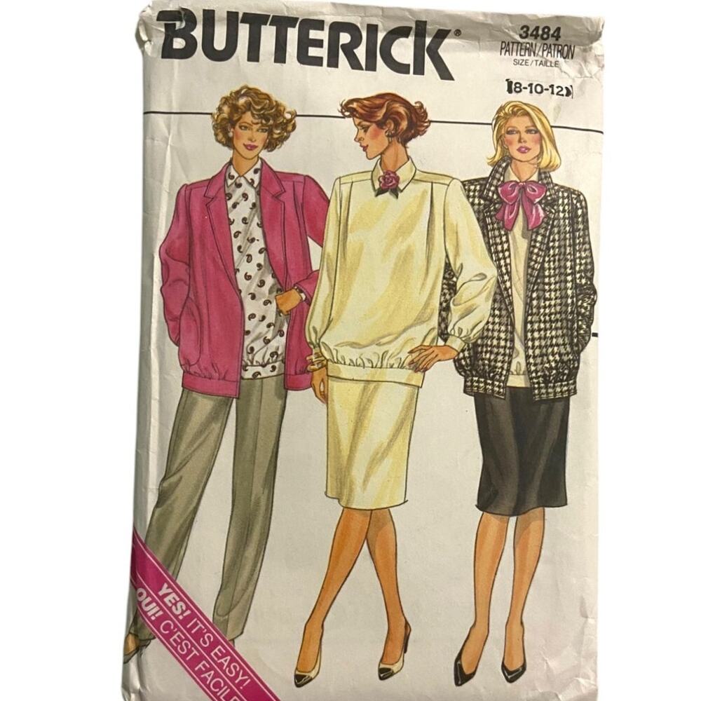 Vtg Jacket Skirt Pant Top Pattern Miss 8-12 Butterick 3484 Maternity Bump Friend